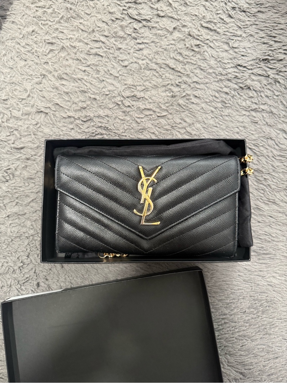 Saint Laurent Black Quilted Crossbody Wallet with Gold YSL Hardware